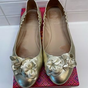 Tory Burch Gold Flower Ballet Flats